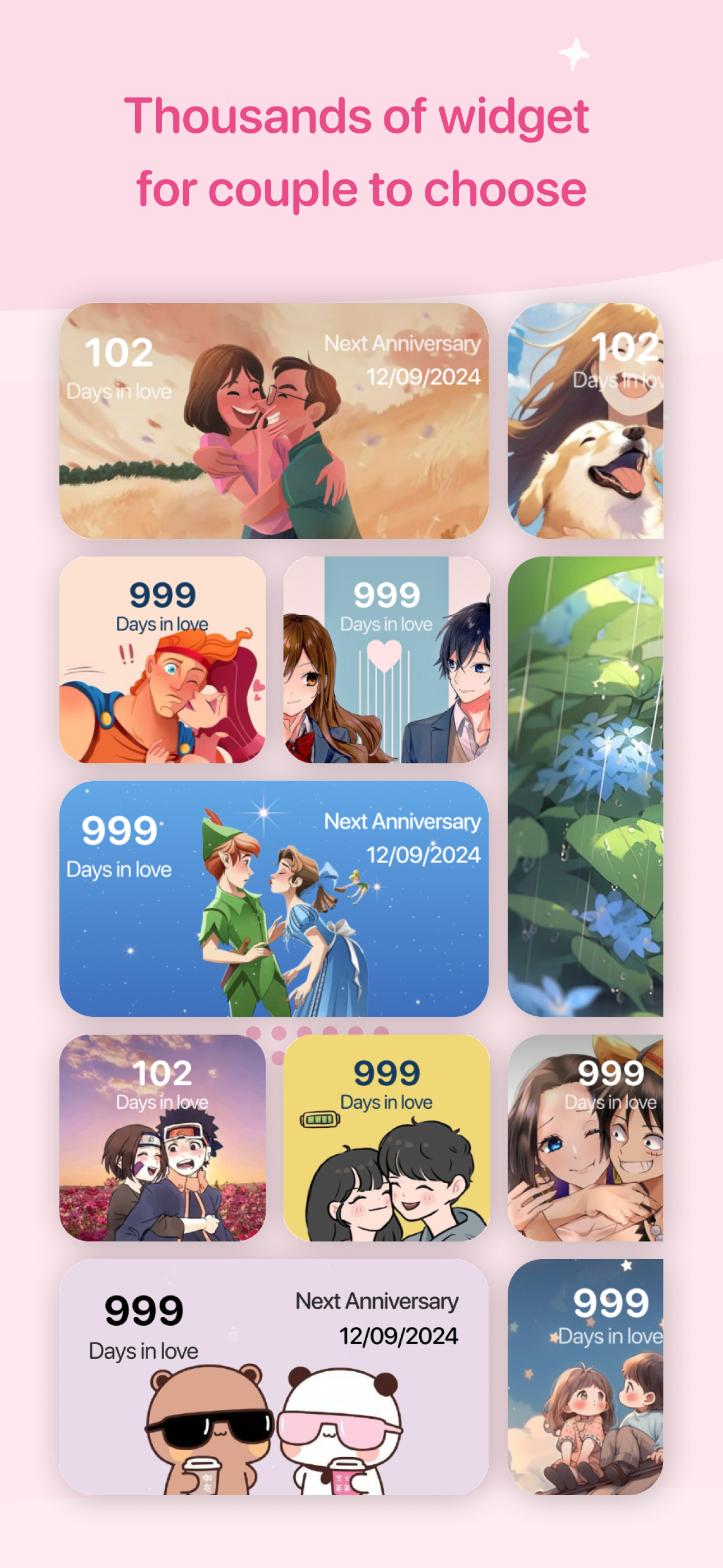 Variety of widgets in the Vibes app